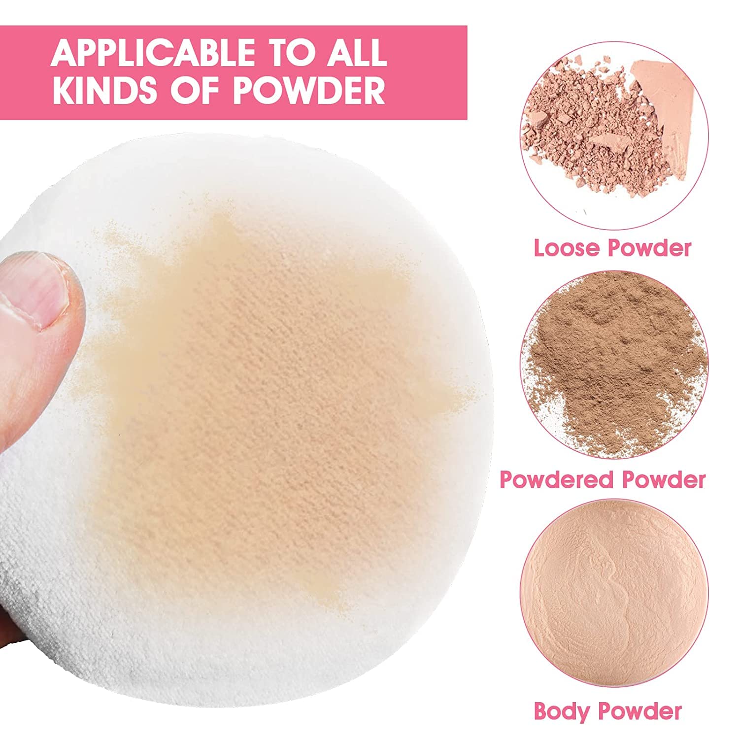 4 PCS Large Velour Powder Puffs - 4.13 Inch Round Ultra Soft Body & Face Powder Applicators, Washable Fluffy Makeup Puffs with Ribbon for Loose Powder, Baby Powder & Cosmetics - Perfect for Home Spa, Makeup Application & Baby Care Routines