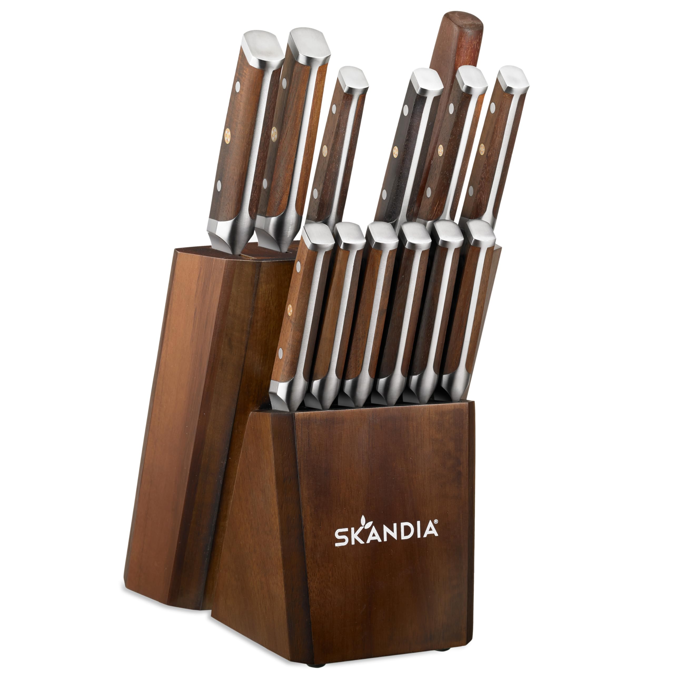 Hampton Forge Harley 14-Piece Knife Block Set - Premium Stainless Steel Kitchen Knives with Wooden Stand - Perfect for Home Chefs & Cooking Enthusiasts