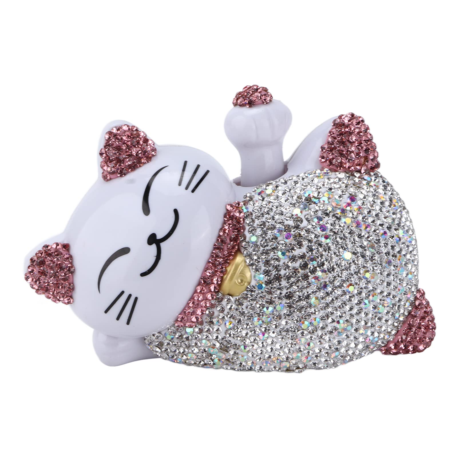 White Crystal Lucky Cat Car Decor - Rhinestone Dashboard Ornament for Good Fortune & Positive Vibes | Perfect Car Accessory for Center Console Decoration & Interior Styling (Ideal for Gifts, Feng Shui, and Adding a Touch of Elegance to Your Vehicle)