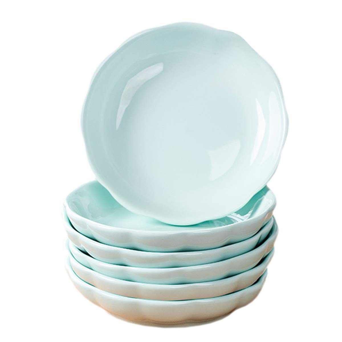 6-Piece Light Blue Porcelain Snack Plates Set - 4-Inch Flower-Shaped Appetizer Dishes & Dipping Bowls for Party, Dessert, Sushi, or Small Bites | Elegant Tea Time & Home Decor Serving Plates