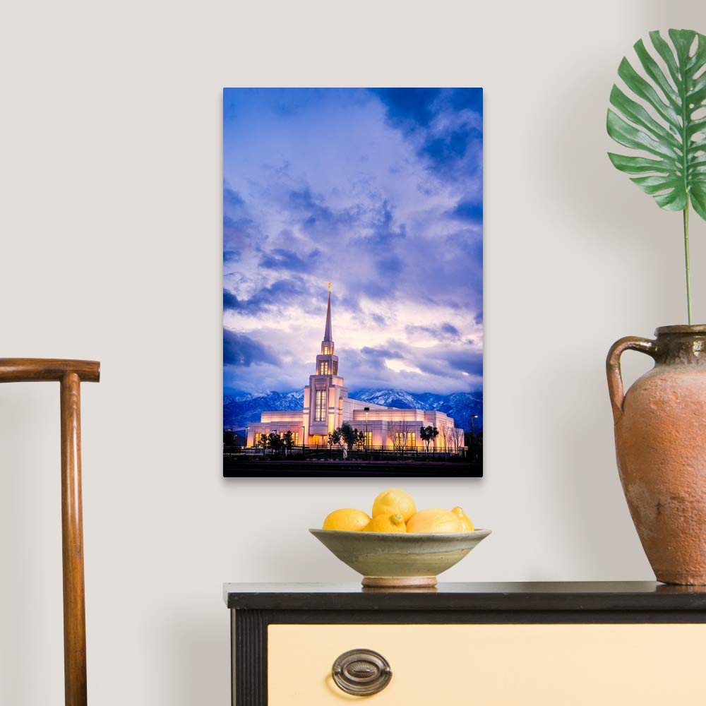 Gila Valley Arizona Temple Canvas Wall Art Print - Framed Arizona Landscape Oil Painting Home Decor (20x30 Inch) for Living Room, Bedroom & Office