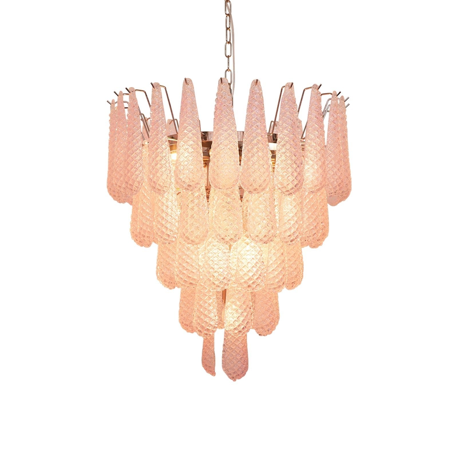 Murano Pink Glass Dewdrop Chandelier - Handmade Italian Crystal Pendant Light Fixture for Dining Room, Bedroom & Living Room Decor