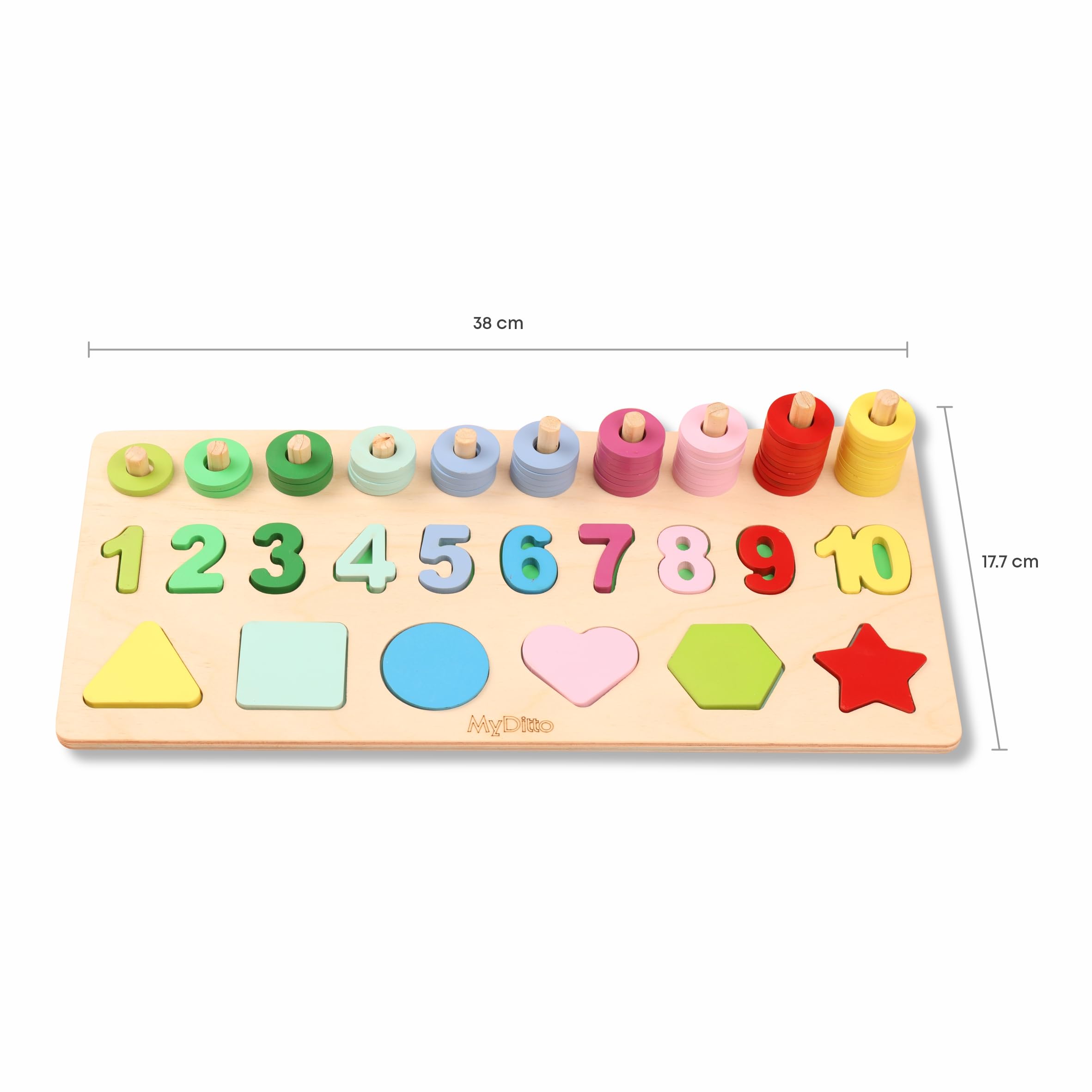 MyDitto Wooden Number & Geometric Shape Puzzle Toys - Educational Learning Board for Toddlers & Kids (Alphabets, Numbers, Shapes) | Montessori Math & STEM Learning Toy for Preschool Classroom & Homeschooling