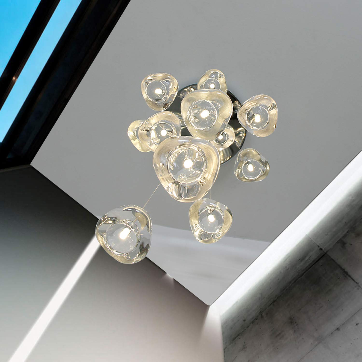 12-Light Modern Chandelier with Crystal Raindrop Design - 15.7