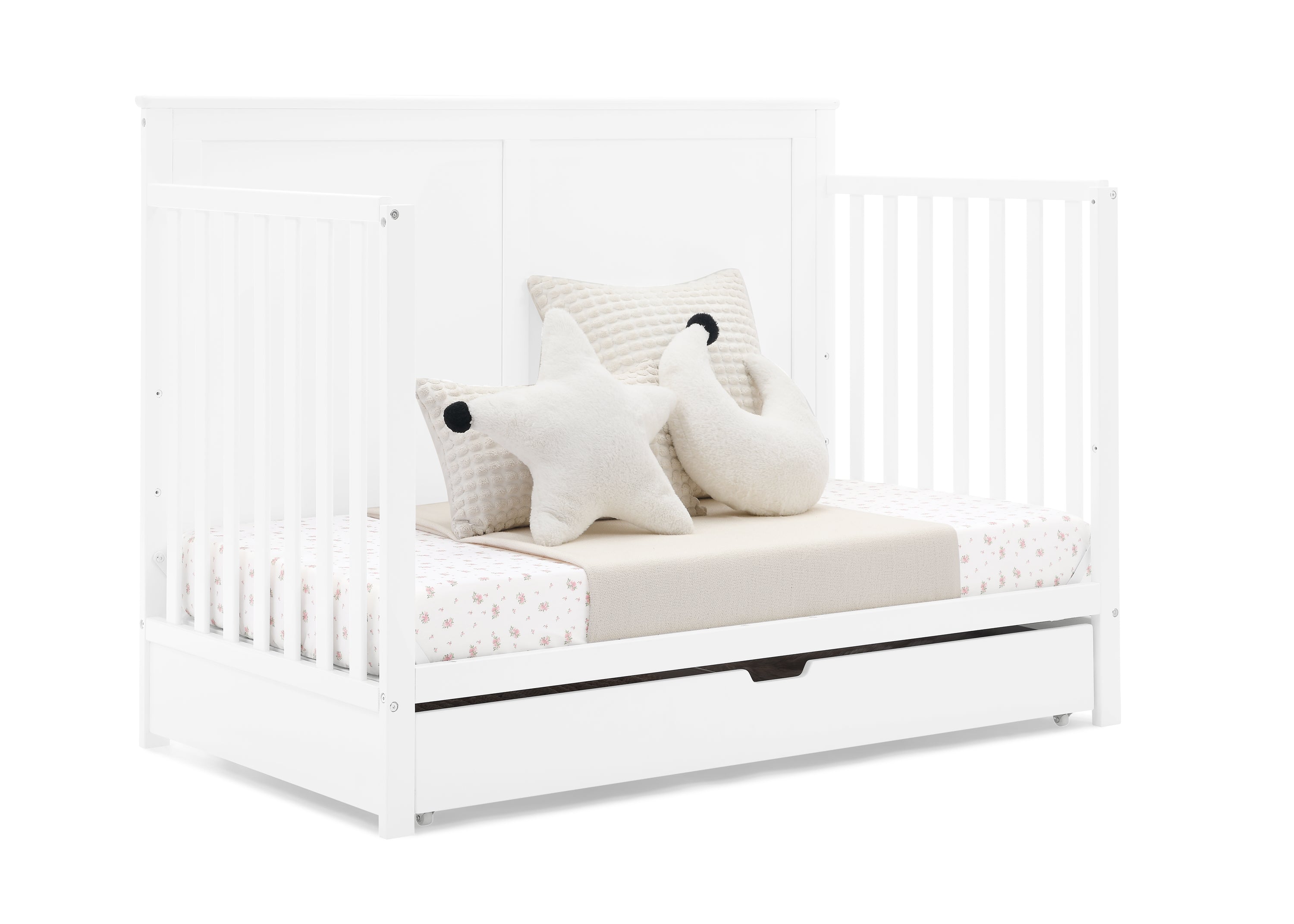 Logan 6-in-1 Convertible Baby Crib with Underdrawer Storage - White Nursery Furniture for Newborn to Toddler Bed | Perfect for Small Spaces & Modern Nurseries