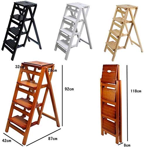 Solid Wood Stool - Foldable Step Stool for Library, Office, Kitchen - Multi-Functional White Wooden Stool with 4 Steps - Compact Ladder Stool for Home & Office Use (Size: D) - Perfect for Reaching High Shelves, Organizing, and Daily Tasks