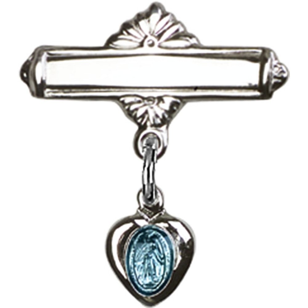 Sterling Silver Baby Badge with Blue Miraculous Charm & Polished Pin (3/4
