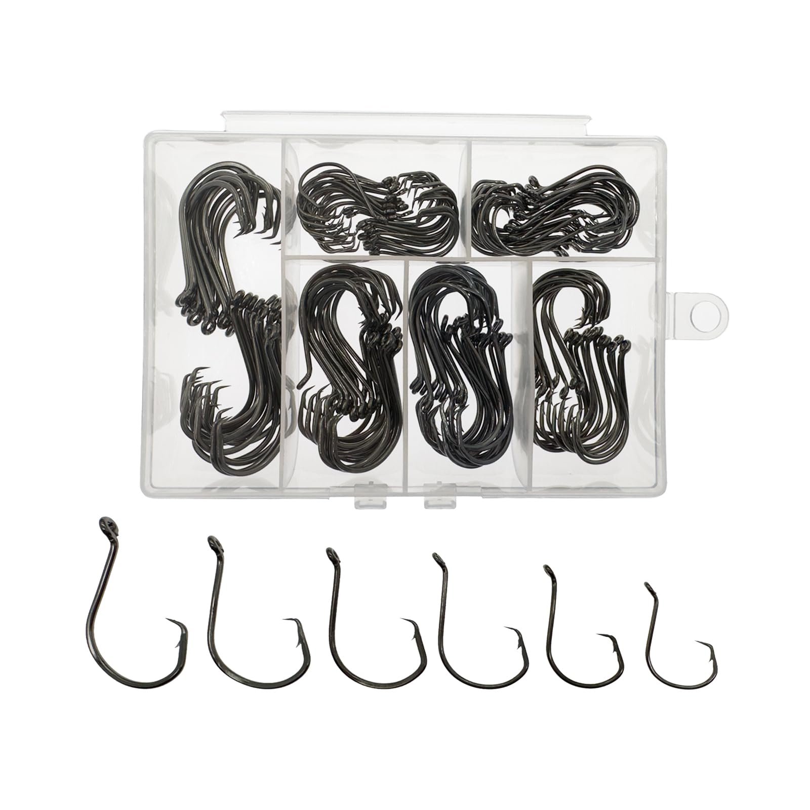 **150pcs Saltwater Fishing Circle Hooks - 6 Sizes High Carbon Steel Octopus & Catfish Hooks with Portable Plastic Box - Ideal for Deep Sea, Surf, and Freshwater Fishing**