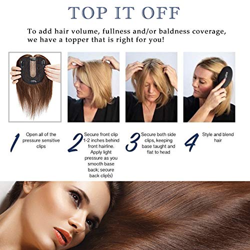 S-noilite 130% Density Human Hair Toppers for Women - Handmade Silk Base Clip-in Hairpiece for Thinning Hair & Hair Loss - 12 Inch 40g Dark Brown (#2) - Covers Gray Hair - Perfect for Daily Wear, Special Occasions & Confidence Boost