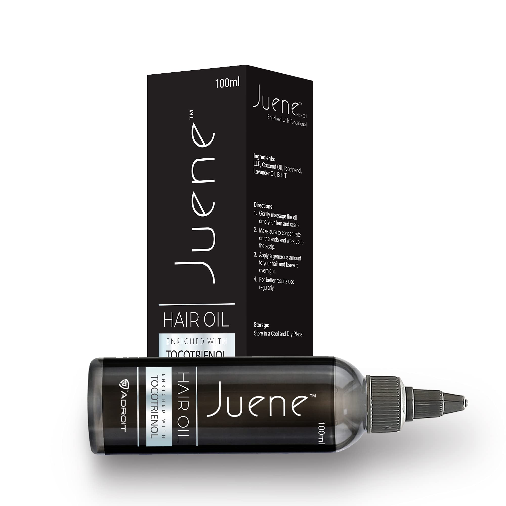 Juene Hair Oil with Tocotrienol & Coconut Oil - Antioxidant & Protein Treatment for Damaged Hair - 100ml Vegetarian Hair Care - Perfect for Dry, Frizzy Hair & Split Ends Repair