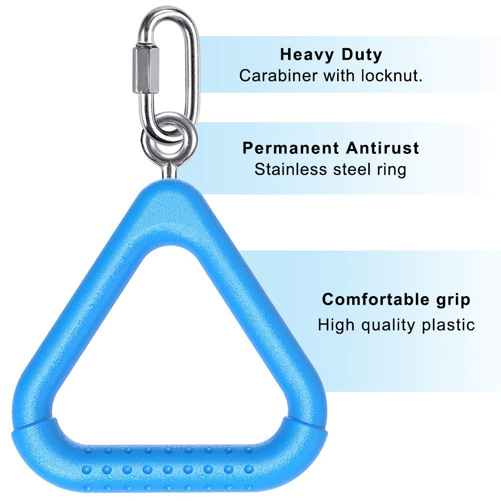 Dolibest 2-Piece Trapeze Swing Bar Rings with Carabiners - Outdoor Ninja Swing Set Accessories, Monkey Rings & Obstacle Course Toys for Kids (Blue) - Perfect for Backyard Playgrounds, Tree Swings, and Outdoor Fitness Training