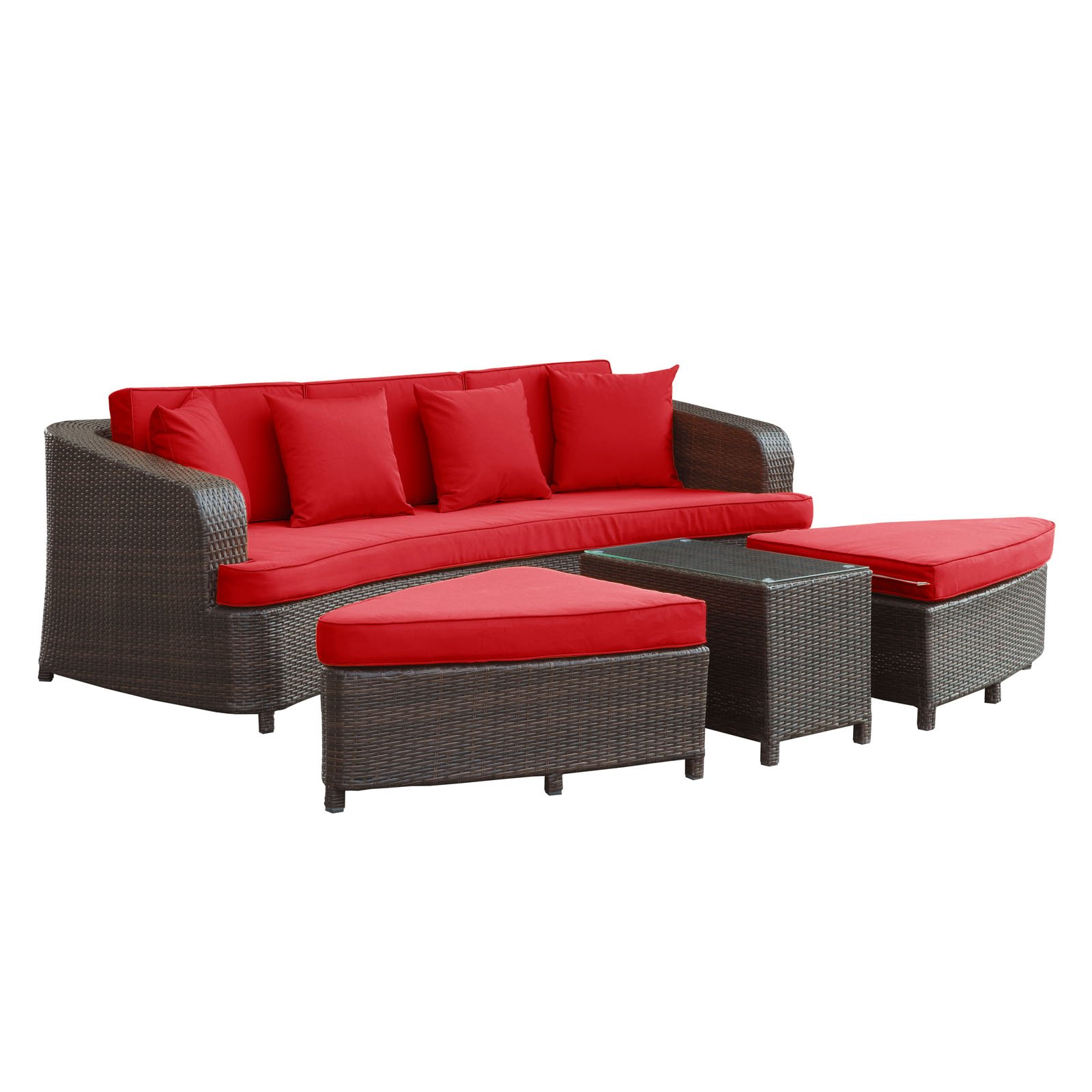 Modern Outdoor Sofa Set - Waterproof Red Patio Furniture for Garden, Backyard, Poolside - 3-Piece Conversation Set with All-Weather Cushions