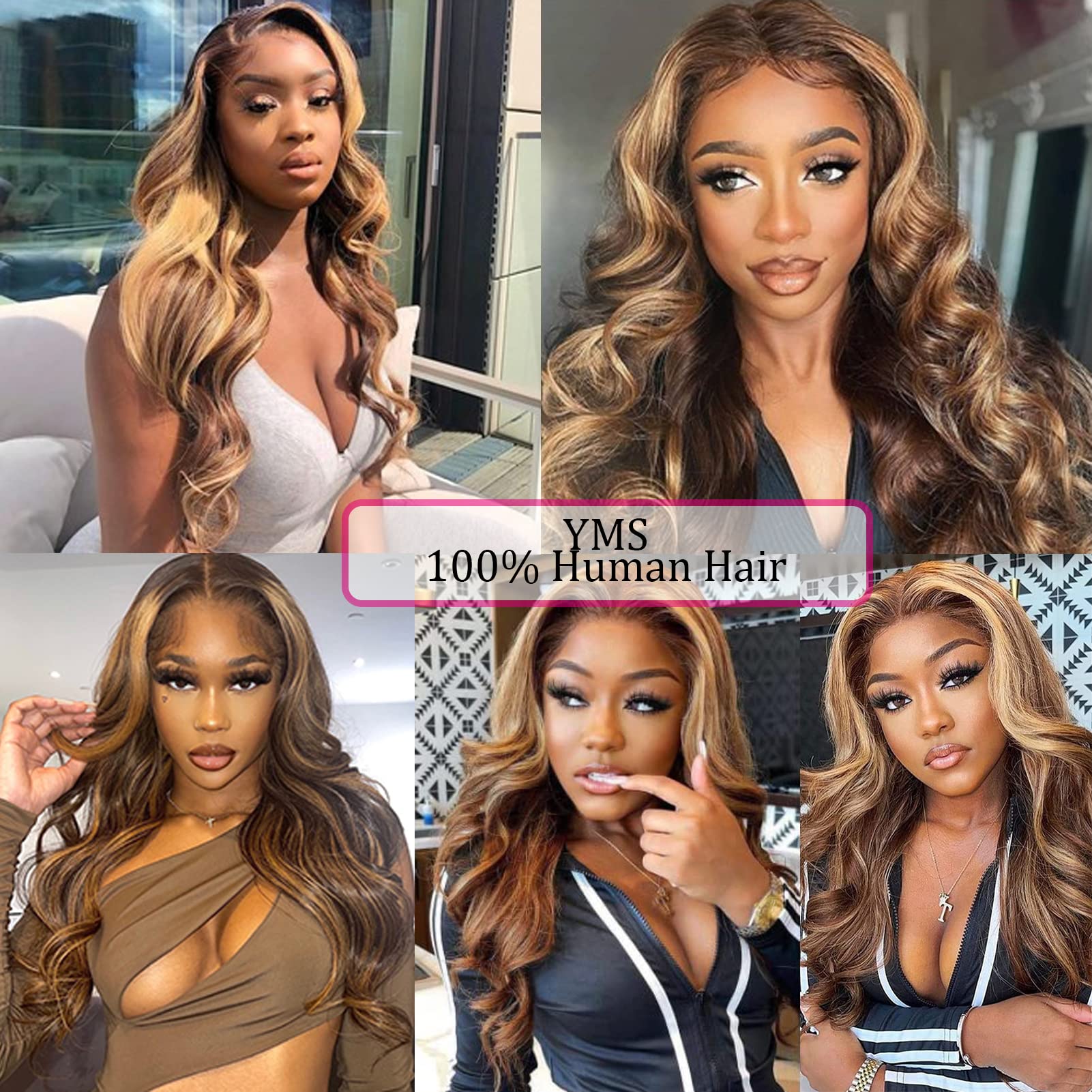 150% Density Body Wave Highlight 4/27 Lace Front Wig - Human Hair Glueless Pre-Plucked Transparent Lace Wig (22 Inch) for Everyday Wear, Parties & Special Occasions