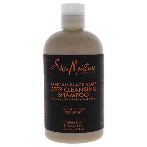 Shea Moisture African Black Soap Deep Cleansing Shampoo for Natural Hair - 13 oz, Sulfate Free & Organic Formula for Scalp Care & Dandruff Relief - Perfect for Curly, Coily & Dry Hair Types