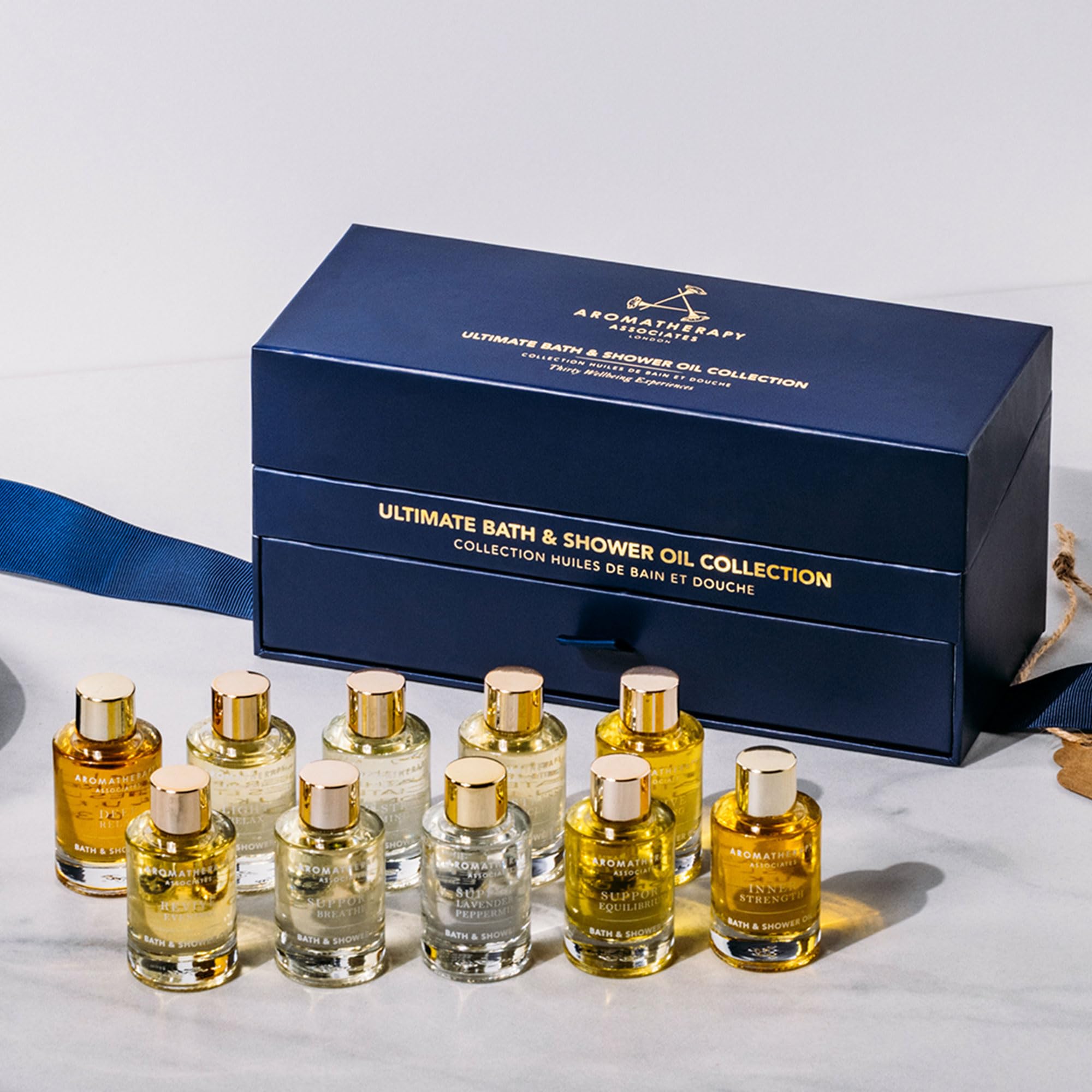 **Aromatherapy Associates Essential Oil Blends for Dry Skin - Hydrating Body Oil for Men & Women, Luxury Shower Oil for Daily Aromatherapy Bath & Body Care, 10 Pack (0.30 fl oz Each) - Perfect for Relaxation, Spa Nights & Gift Giving**