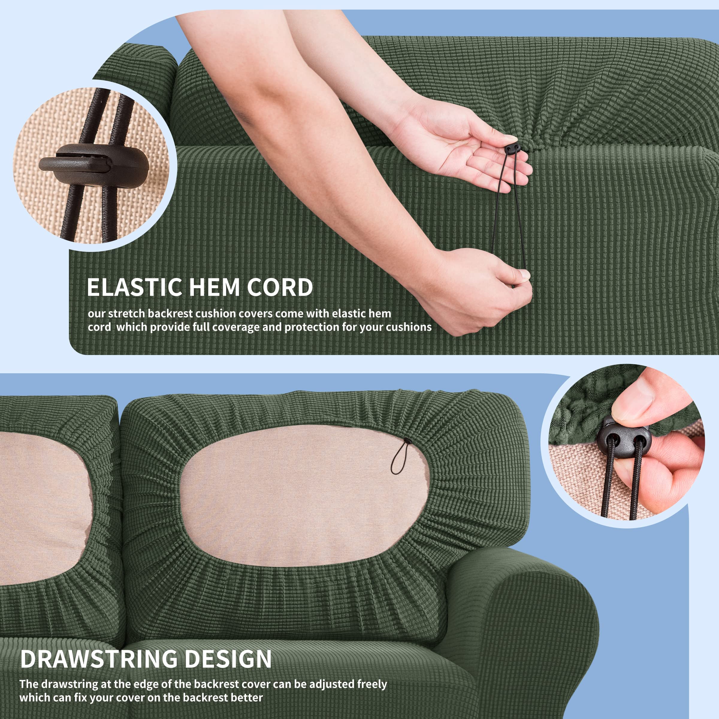 SUBRTEX 5-Piece Loveseat Cover & 7-Piece Sofa Cover Set - Stretch Couch Slipcover with Separate Backrest & Cushion Covers - Perfect for Living Room Furniture Protection (Medium/Large, Olive Drab) - Ideal for Pet Owners, Kids & Home Decor Refresh