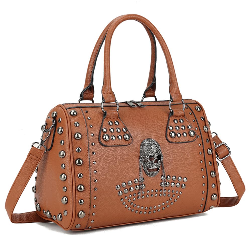 Gothic Skull Handbag for Women - Black Rivet Tote Satchel with Adjustable Shoulder & Crossbody Strap | Perfect for Halloween, Punk Fashion, and Gothic Style Outfits