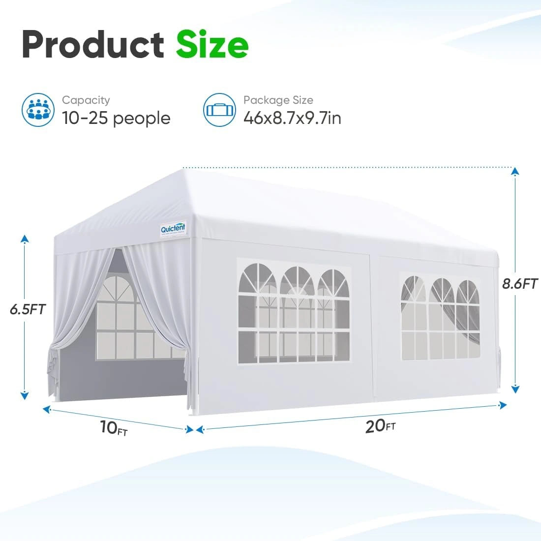 10' x 20' White Party Tent - Heavy Duty Canopy for Outdoor Events, Weddings, Picnics & Backyard Gatherings