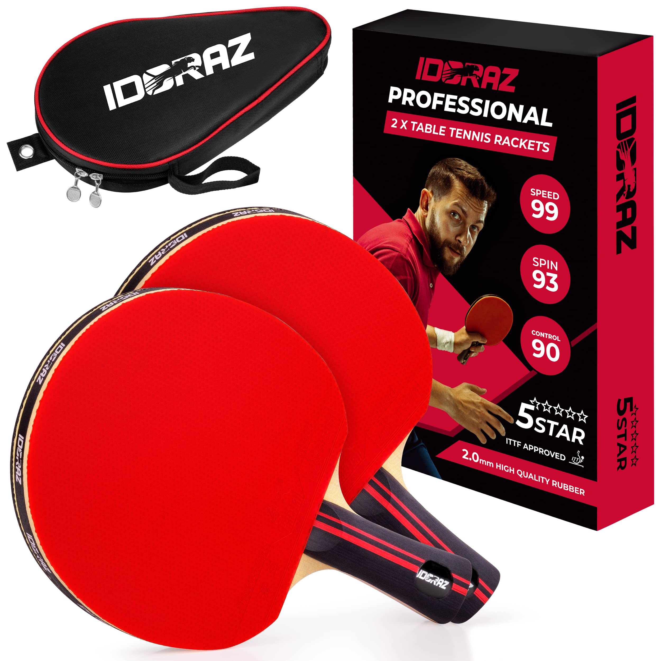 Professional Ping Pong Paddle - ITTF Approved Table Tennis Racket with Premium Rubber & Carrying Case for Tournament Play | Perfect for Indoor/Outdoor Training, Club Matches & Competitive Games