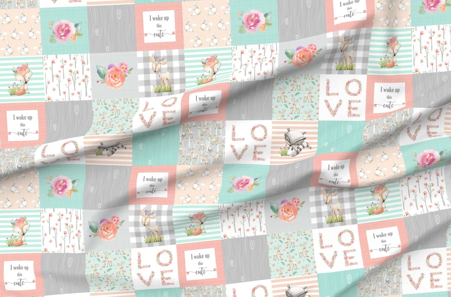 Woodland Animals Printed Minky Fabric by The Yard - Deer Fox Raccoon Patchwork Wholecloth for Baby Blankets, Quilt Backing & Sewing Projects | Soft Plush Fabric for Nursery Decor, DIY Crafts & Cozy Home Textiles