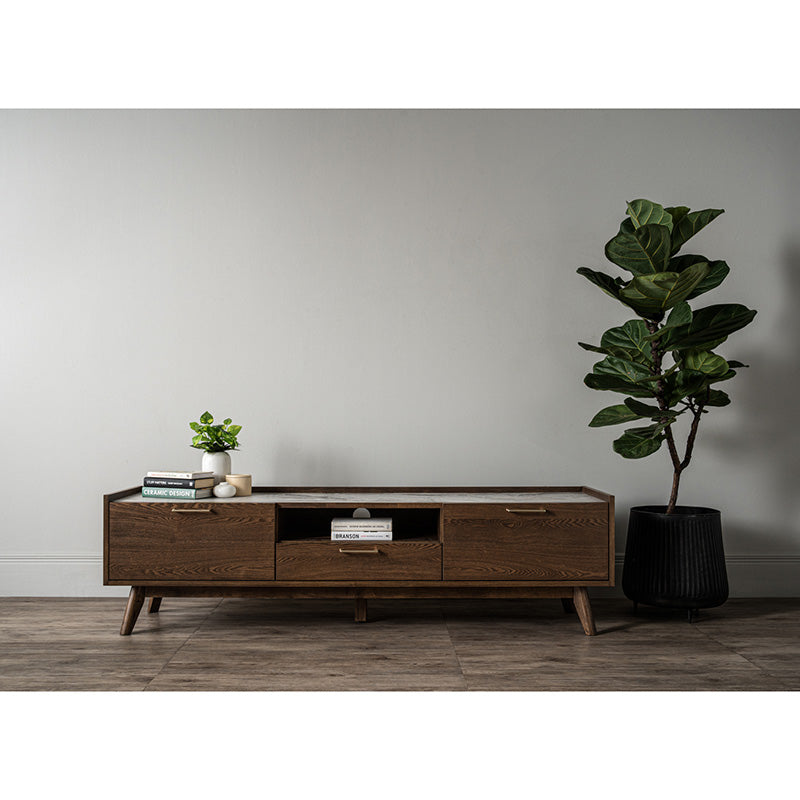 BREDA 180cm Walnut Entertainment TV Stand with Storage - Modern TV Console for Living Room, Bedroom & Home Theater
