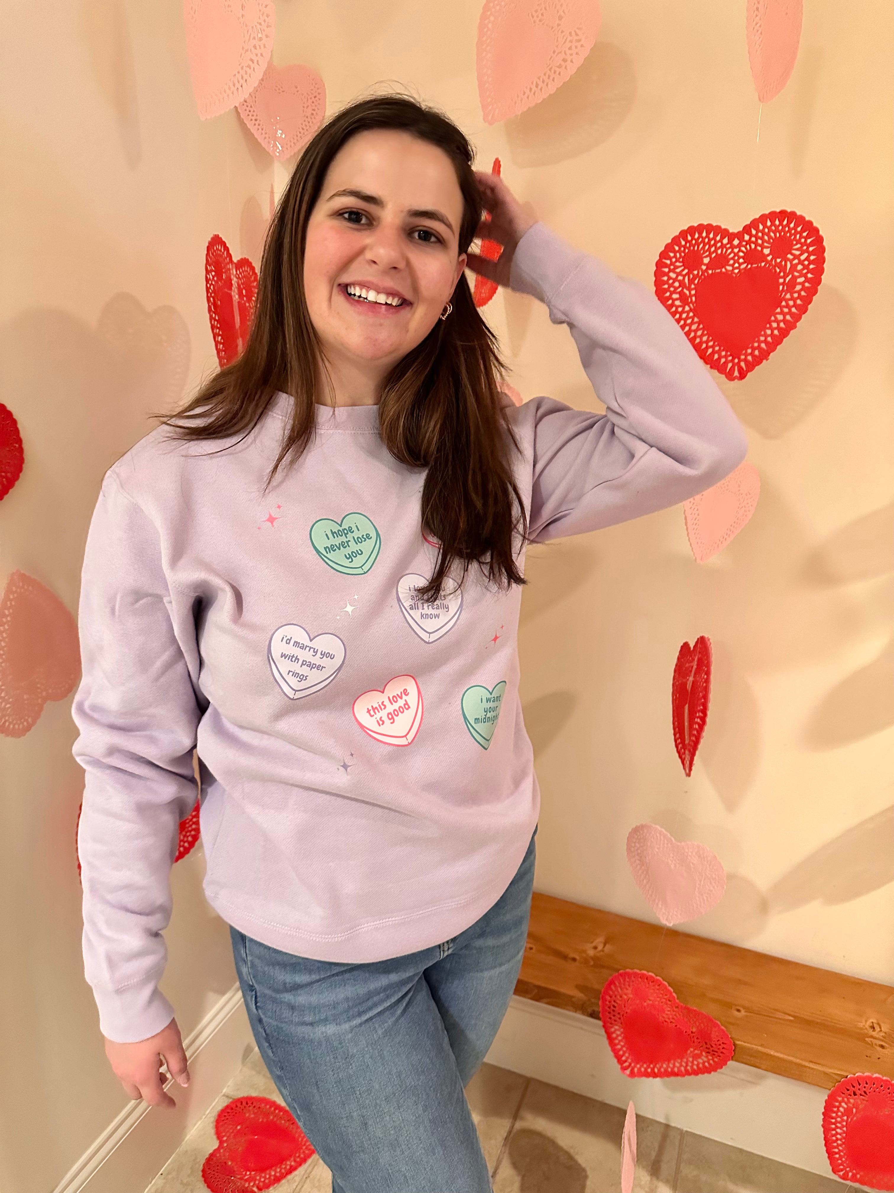 Valentine's Day Conversation Hearts Sweatshirt - Cute Love Quote Pullover for Women - Perfect for Valentine's Gifts, Date Nights & Couple Outfits