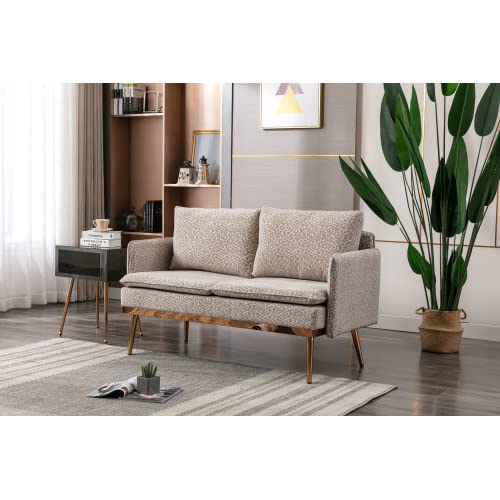 Modern Loveseat Sofa - Small Space Accent Couch with Iron Legs, Armrests & Cushions | Comfortable Living Room Furniture for Apartments | Leopard Gray Fabric | Perfect for Studio, Dorm or Cozy Home Decor
