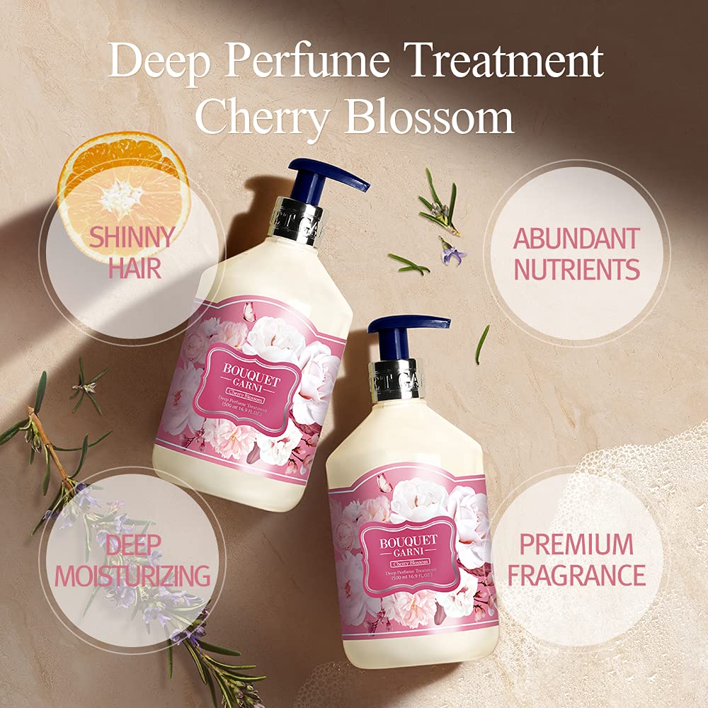 BOUQUET GARNI Cherry Blossom Hair Conditioner - 16.9 Fl Oz Natural Argan Oil & Protein Treatment for Soft, Soothing Scalp Care - Long Lasting Fragrance, Sulfate-Free Formula - Perfect for Dry, Damaged Hair & Daily Hydration