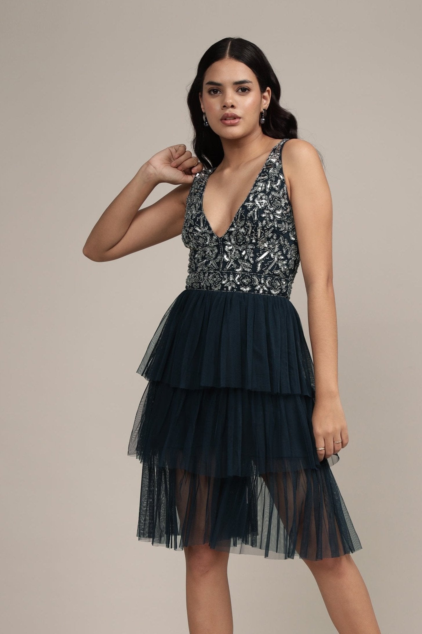 Builda Embellished Mini Dress in Navy - Elegant Party Dress for Women, Night Out, Cocktail Events & Special Occasions