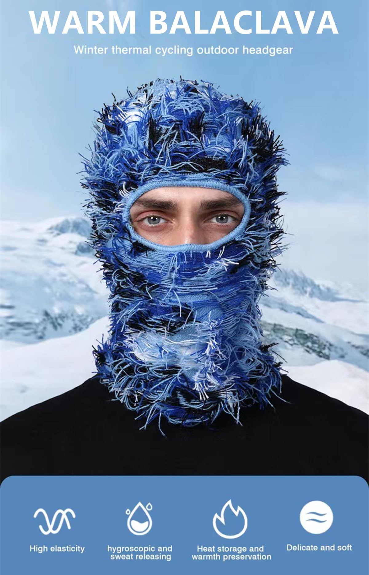 Distressed Knitted Balaclava - Full Face Ski Mask for Men & Women - Windproof Winter Neck Warmer & Beanie Hat - Perfect for Skiing, Snowboarding, Motorcycling & Outdoor Activities