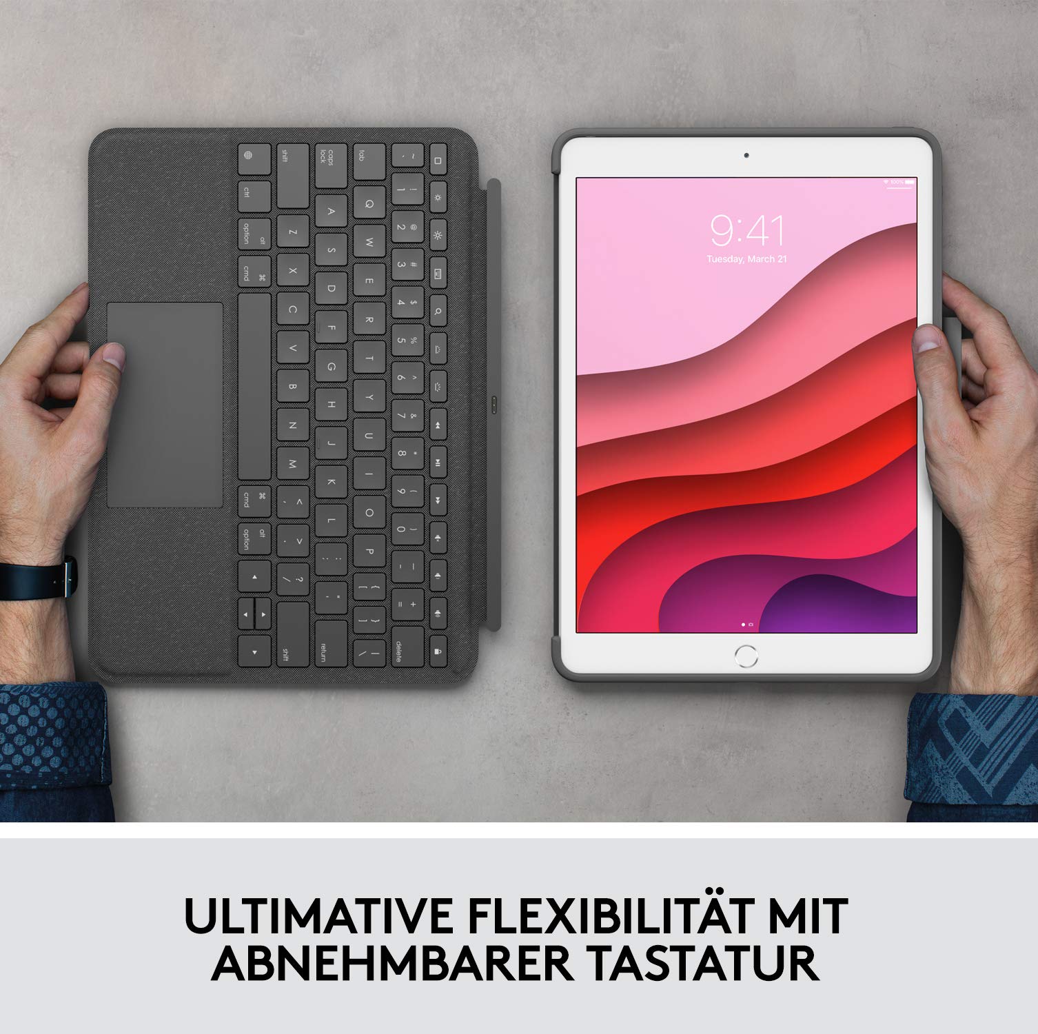Logitech Combo Touch Keyboard Case for iPad 7th/8th/9th Gen - Backlit Keyboard with Precision Trackpad, Smart Connector, German QWERTZ Layout - Black | Perfect for Work, Study & Creative Projects