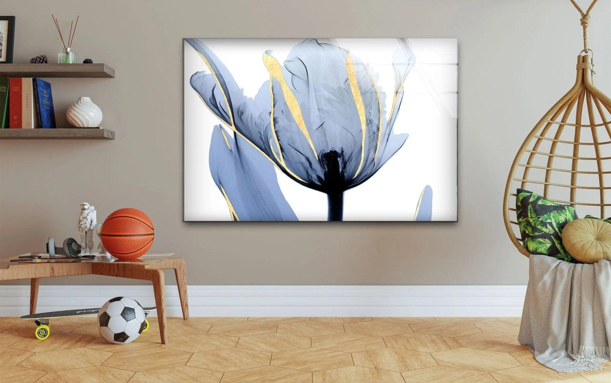 Albert Koetsier Blue Tulip Flower Glass Wall Art - Handcrafted Stained Glass Window Decor for Home, Office & Gift - Perfect for Living Room, Bedroom & Wedding Decorations