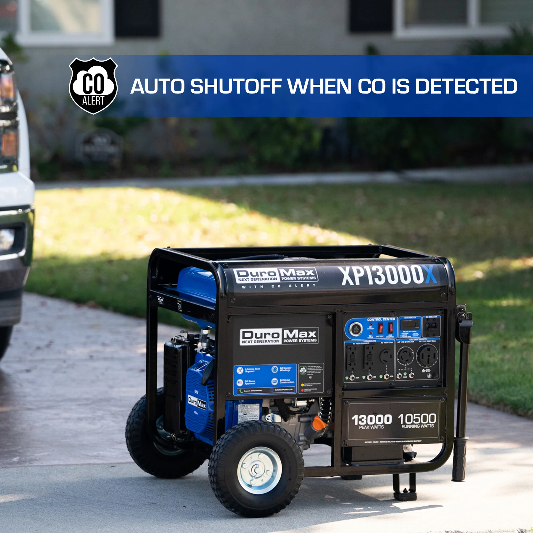 DuroMax XP13000X 10500W/13000W Portable Gas Generator with Electric Start & CO Alert - Backup Power for Home, Camping, RV & Emergency Use