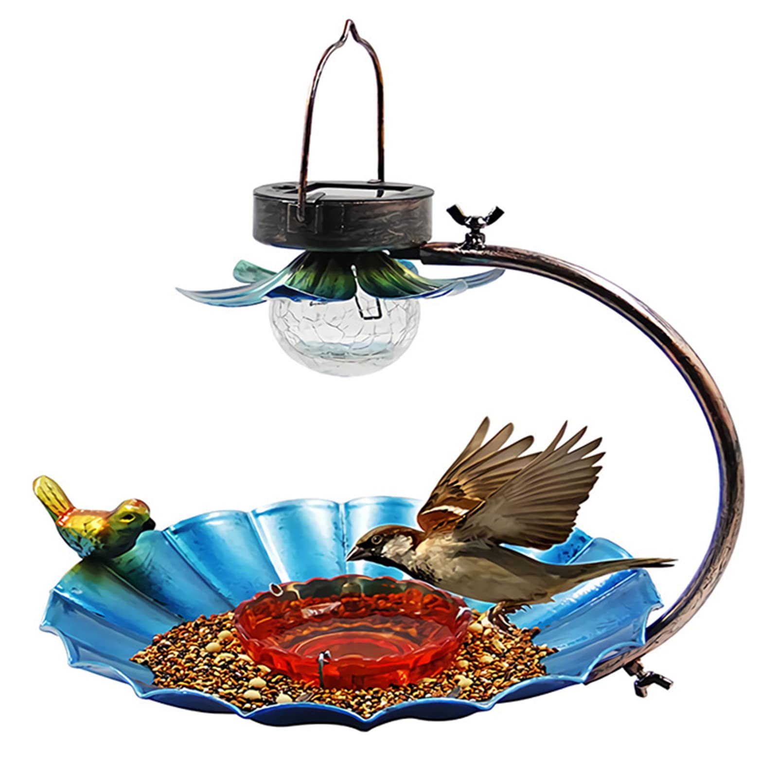 CHUANGRUN Solar-Powered Bird Feeder with LED Lights - 9.6 Inch Waterproof Outdoor Hanging Wild Bird Feeder for Garden, Backyard & Landscape Decoration | Perfect Gift for Bird Lovers | Attracts Birds Day & Night