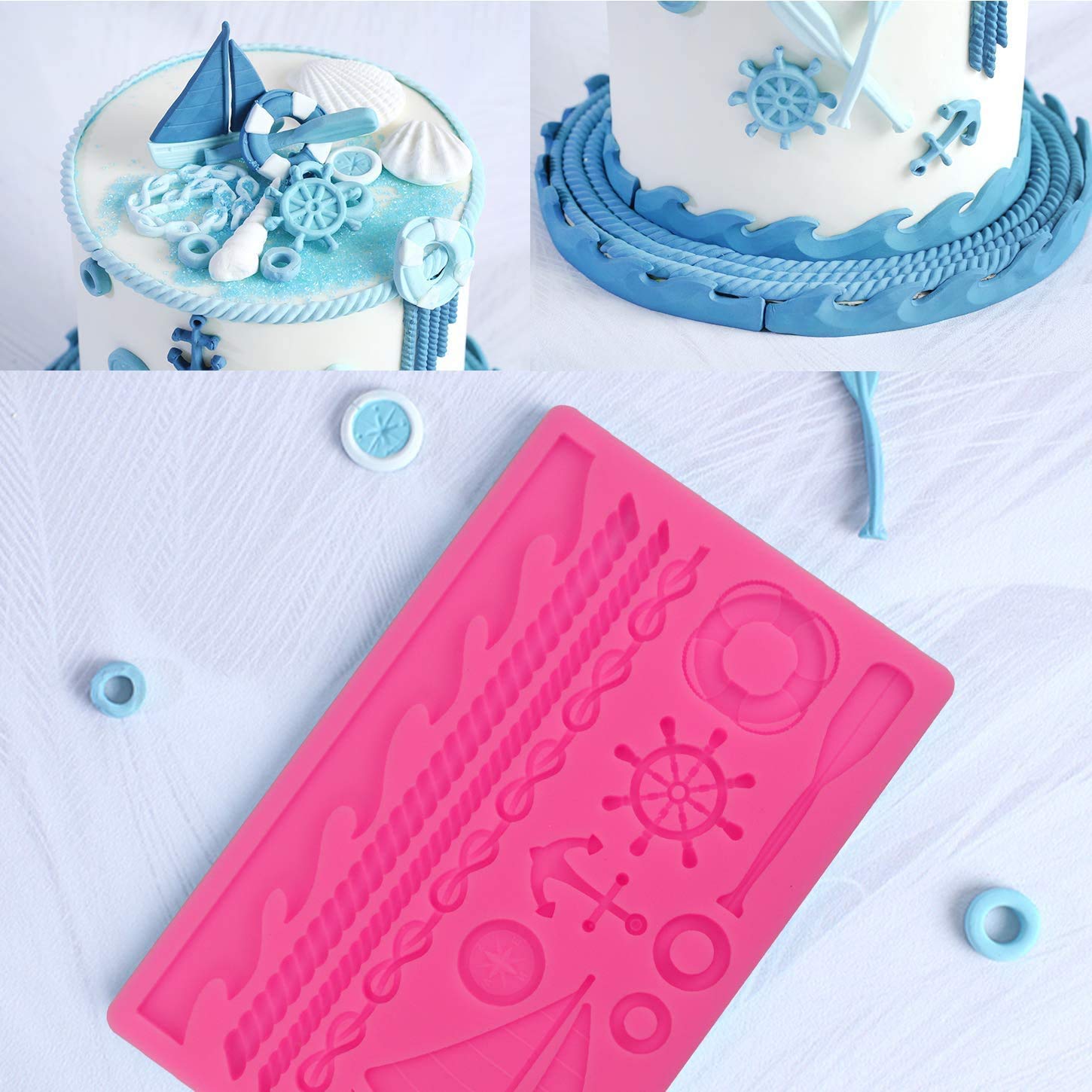 Sailing Ship Silicone Mold Set - Boat & Wave Fondant Molds for Cake Decorating, Chocolate, Candy & Gum Paste - Perfect for Nautical Theme Parties, Wedding Cakes & DIY Sugar Crafts