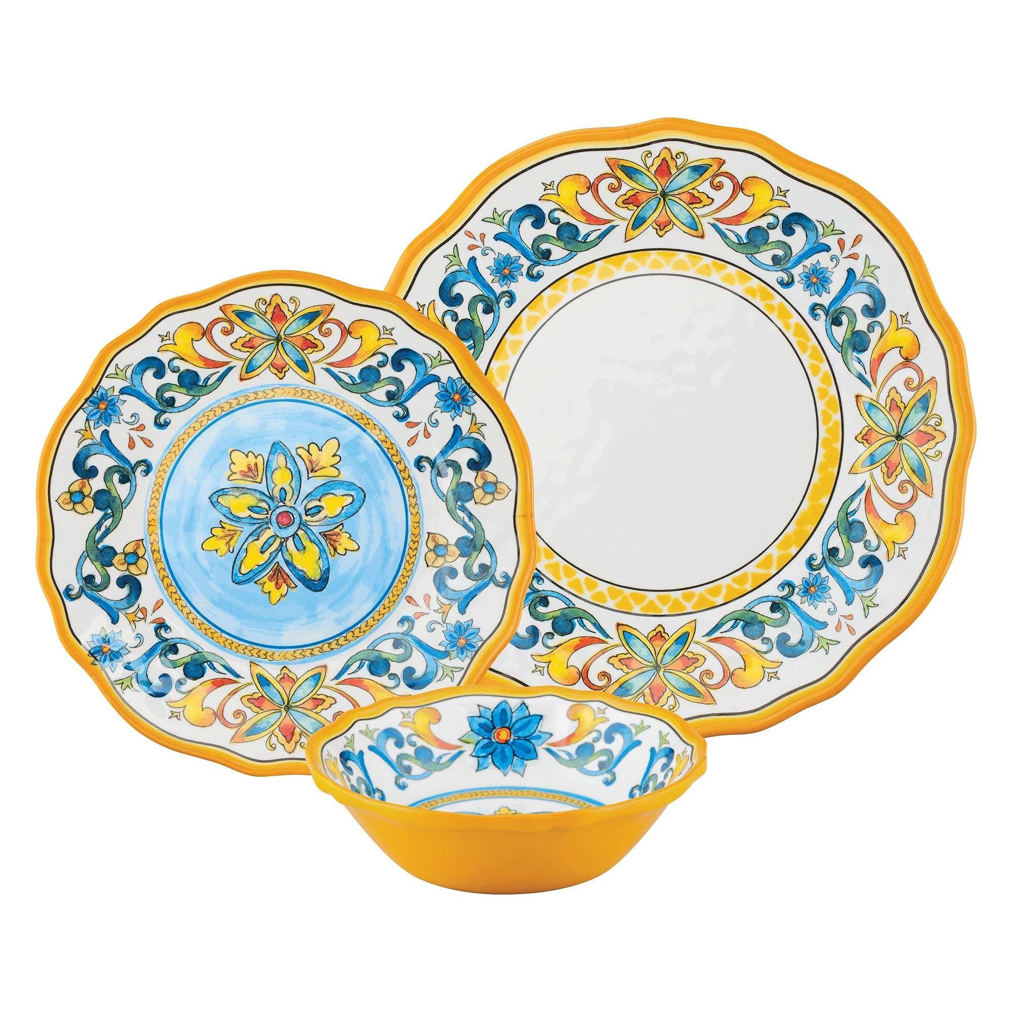 UPware 12-Piece Melamine Dinnerware Set - 4 Dinner Plates, 4 Salad Plates, 4 Bowls - Shatterproof & Lightweight - Service for 4 - Chianti Red - Perfect for Outdoor Dining, Picnics, Camping & Everyday Use