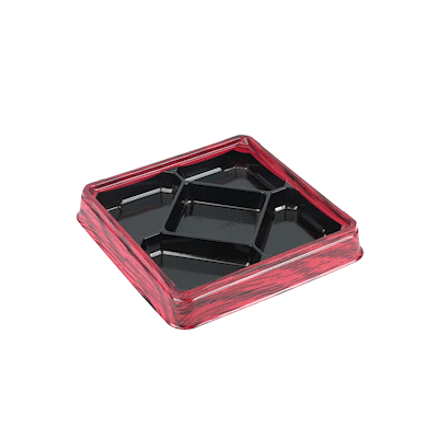 Bento Tek 19 oz Square Red and Black Plastic Bento Box with 5 Compartments | 8.5