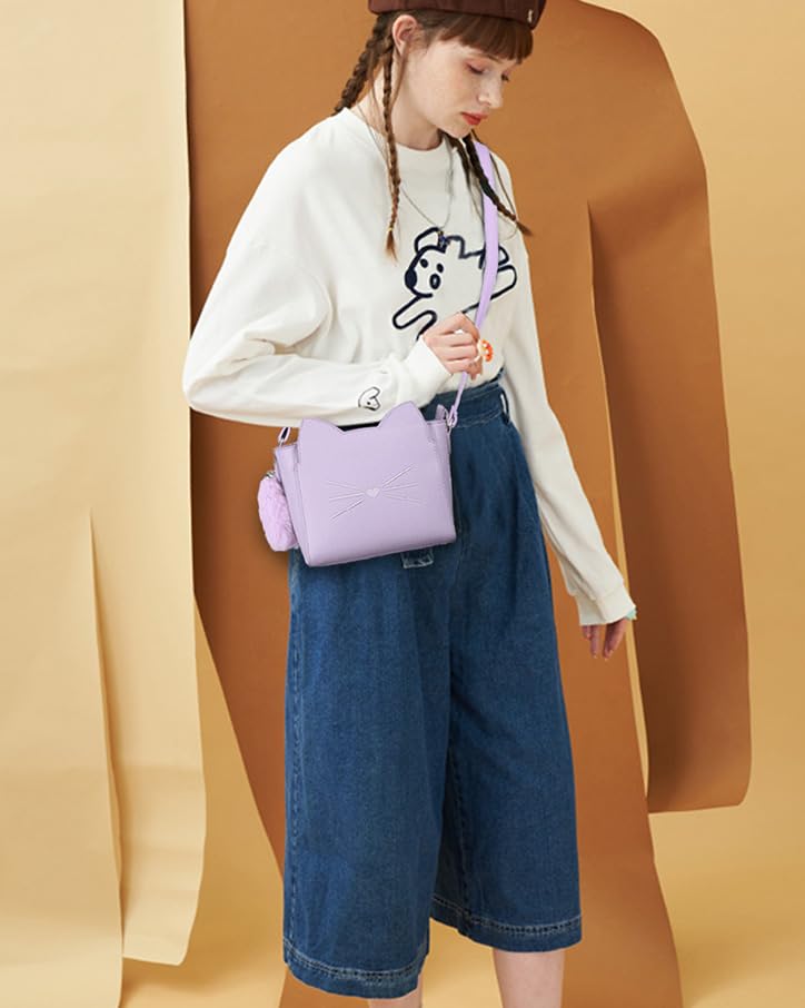 Cute Cat Girl Crossbody Purse for Teen Girls - PU Leather Shoulder Bag with Pendant Charm, Fashionable Small Handbag for School, Travel & Everyday Use