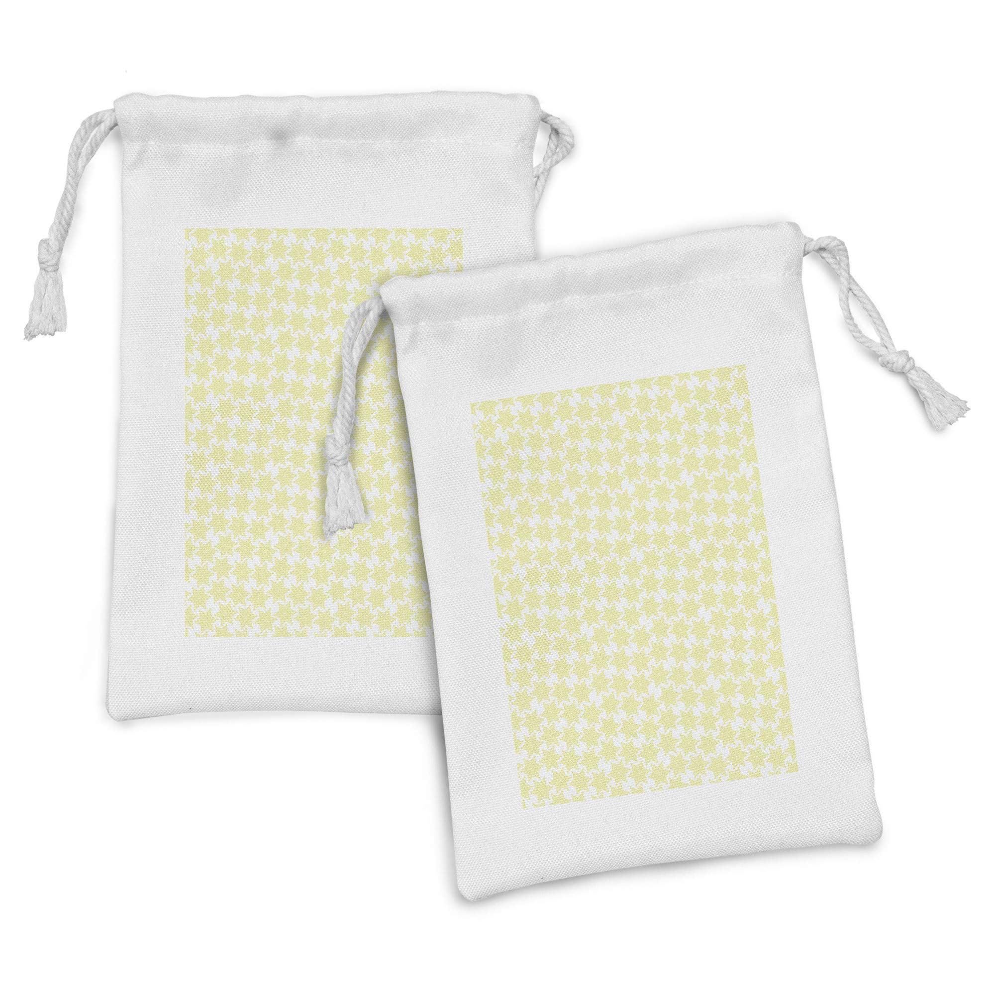 Ambesonne Abstract Fabric Pouch Set of 2 - Hand-Drawn Star Motifs, Pastel Yellow & White Drawstring Bags (9