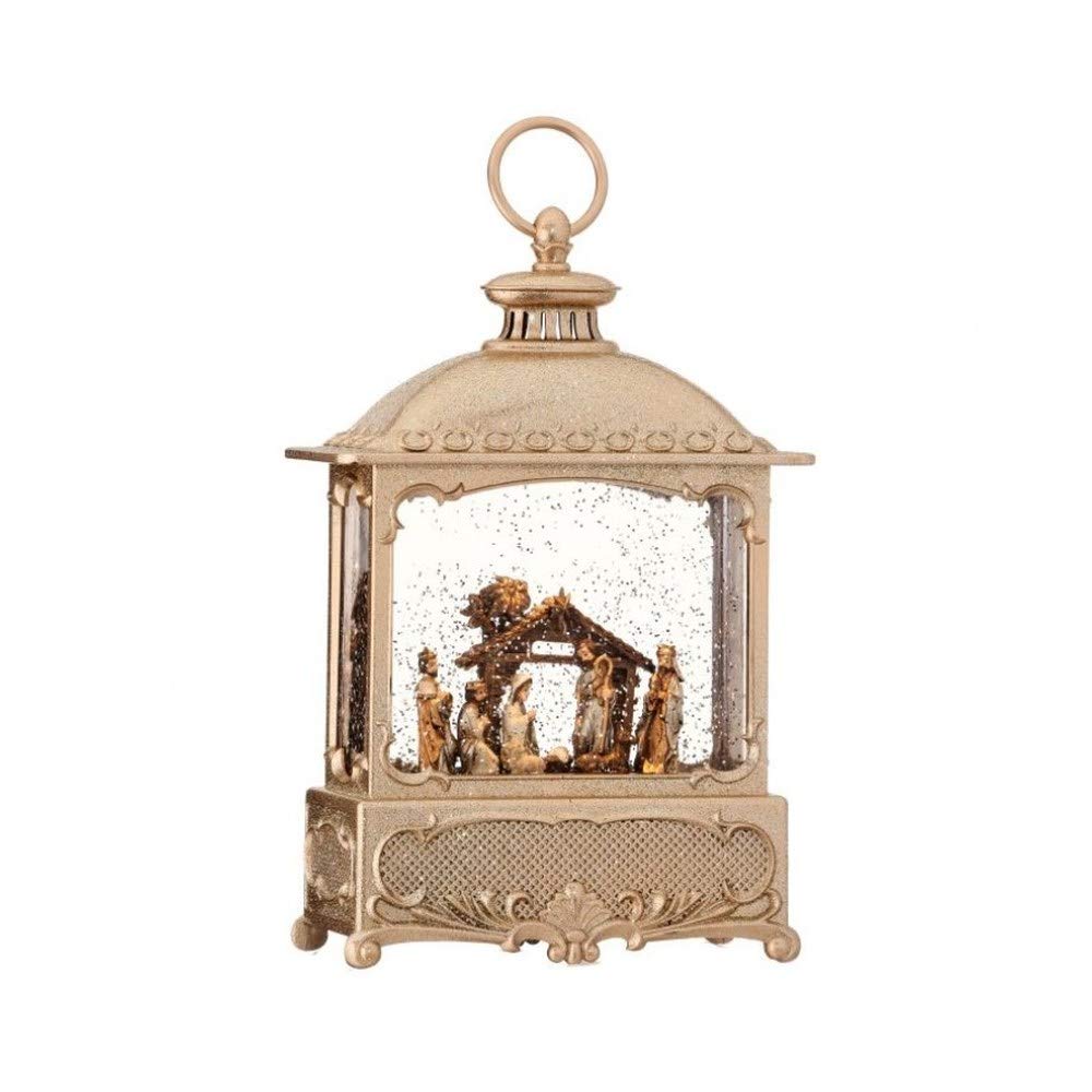 Regency International Champagne Gold Nativity Square Lantern Globe - 12 Inch LED Christmas Decoration with Timer, USB/Battery Powered for Indoor/Outdoor Holiday Decor, Home, Garden & Party Lighting
