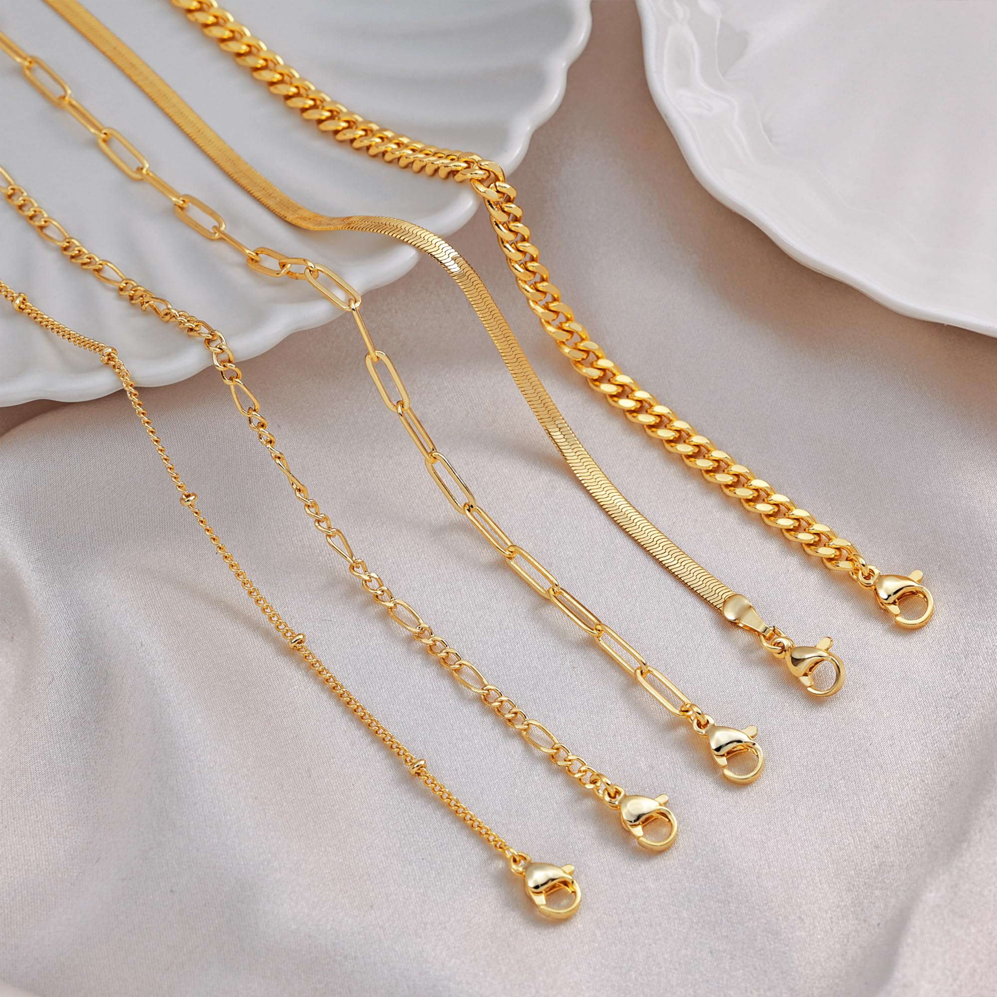 14K Real Gold Bracelets for Women - Stackable Waterproof Jewelry Set with Beaded, Cuban, Paperclip, Snake & Herringbone Chains | Trendy Dainty Cute Bracelet Pack for Everyday Wear, Gifts & Special Occasions