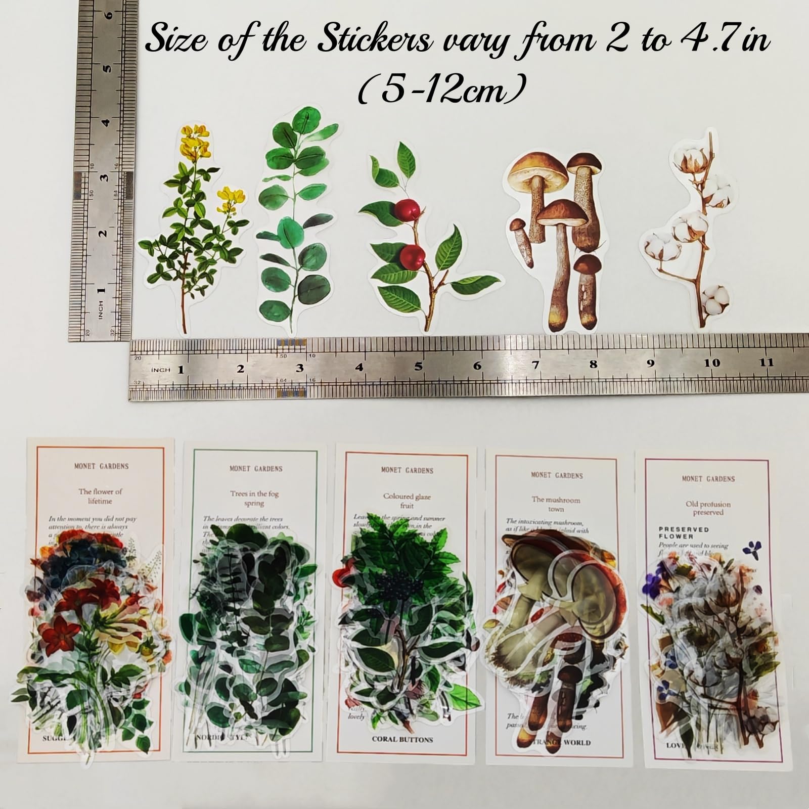 200PCS Flower Eucalyptus Plant Stickers Set - PET Transparent Waterproof Decals for DIY Crafts, Scrapbooking, Bullet Journal, Planner - Perfect for Water Bottles, Phone Cases, Laptops & Home Decor