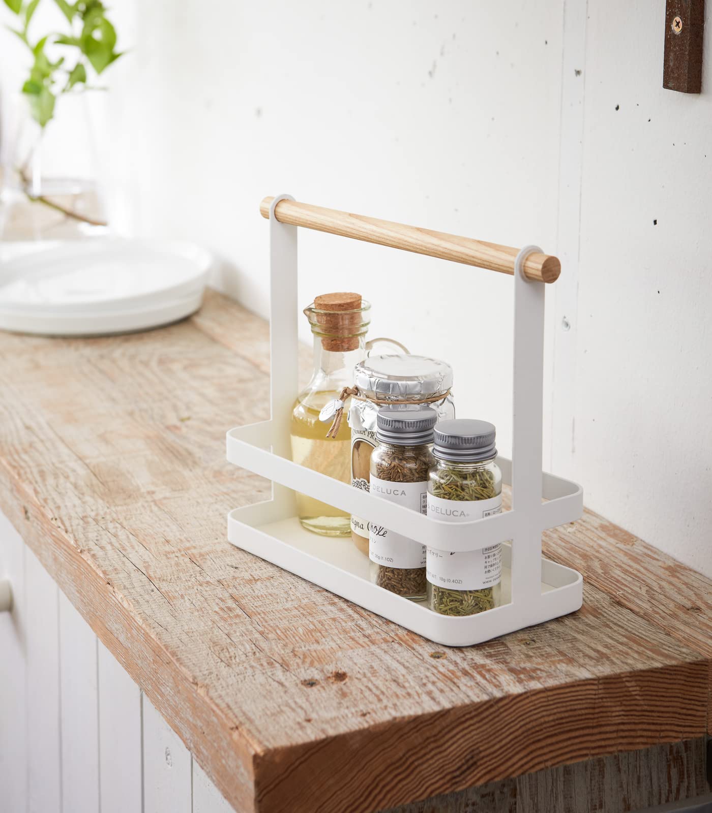Yamazaki Home Tosca Spice Rack - Stainless Steel & Wood Wall Mount Organizer for Kitchen, Pantry, Countertop Storage - Spice Jars Holder for Cooking & Baking