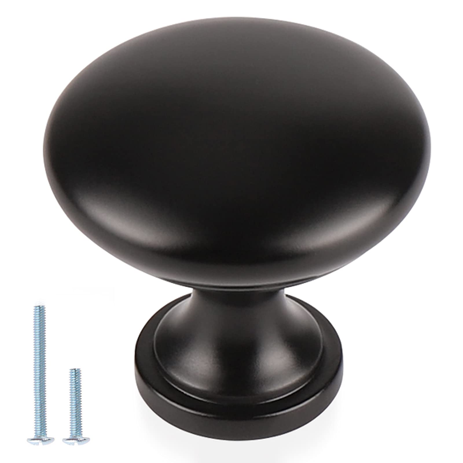 GOBEKOR 20 Pack Matte Black Cabinet Knobs - 1-1/5 Inch (30mm) Round Kitchen & Dresser Drawer Pulls - Modern Cabinet Hardware for Kitchen, Bathroom, Bedroom & Office Furniture Upgrade