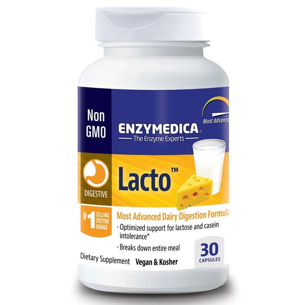 Enzymedica Lacto Digestive Enzyme Supplement - 30 Capsules | Supports Lactose Digestion & Gut Health | Ideal for Dairy Intolerance & Bloating Relief