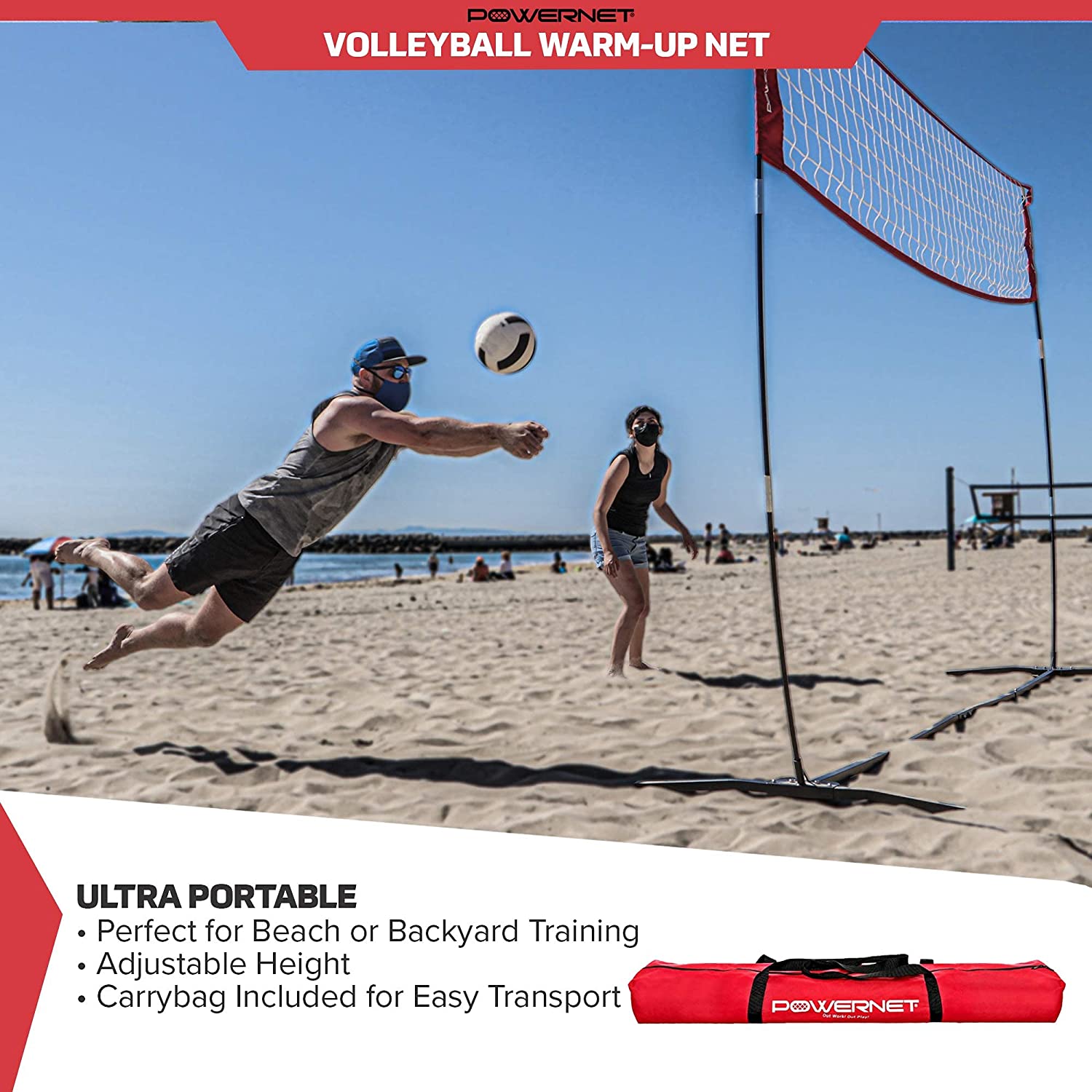 PowerNet Freestanding Volleyball Warm Up Net - Portable Training Net for Indoor & Outdoor Practice - Perfect for Backyard, Beach, and Gym Volleyball Drills
