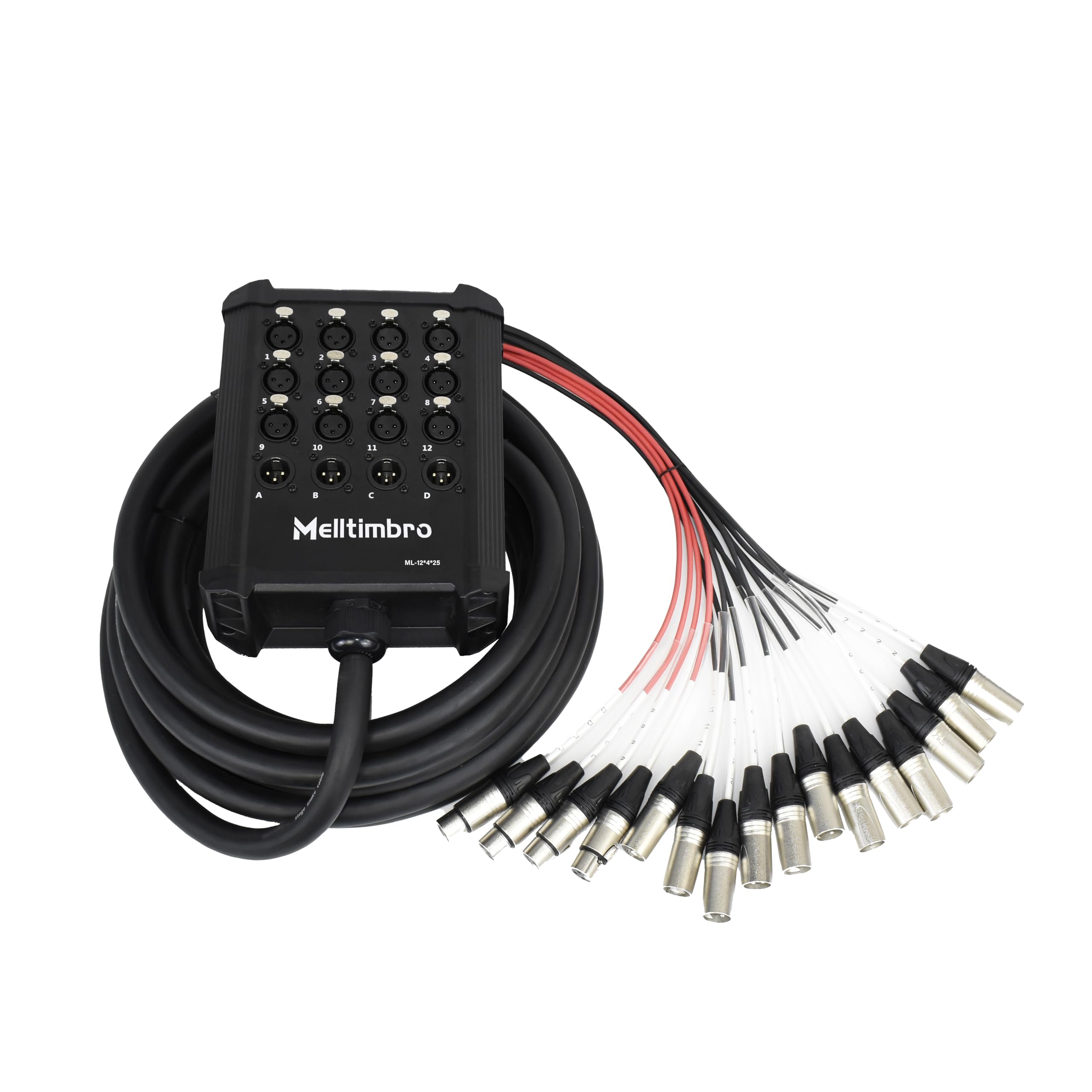 12-Channel XLR Splitter Snake Cable with Low Profile Circuit Board - 25ft for Live Sound, Recording, Stage & Studio Use | Compact XLR Send/Return Box for Professional Audio Setup
