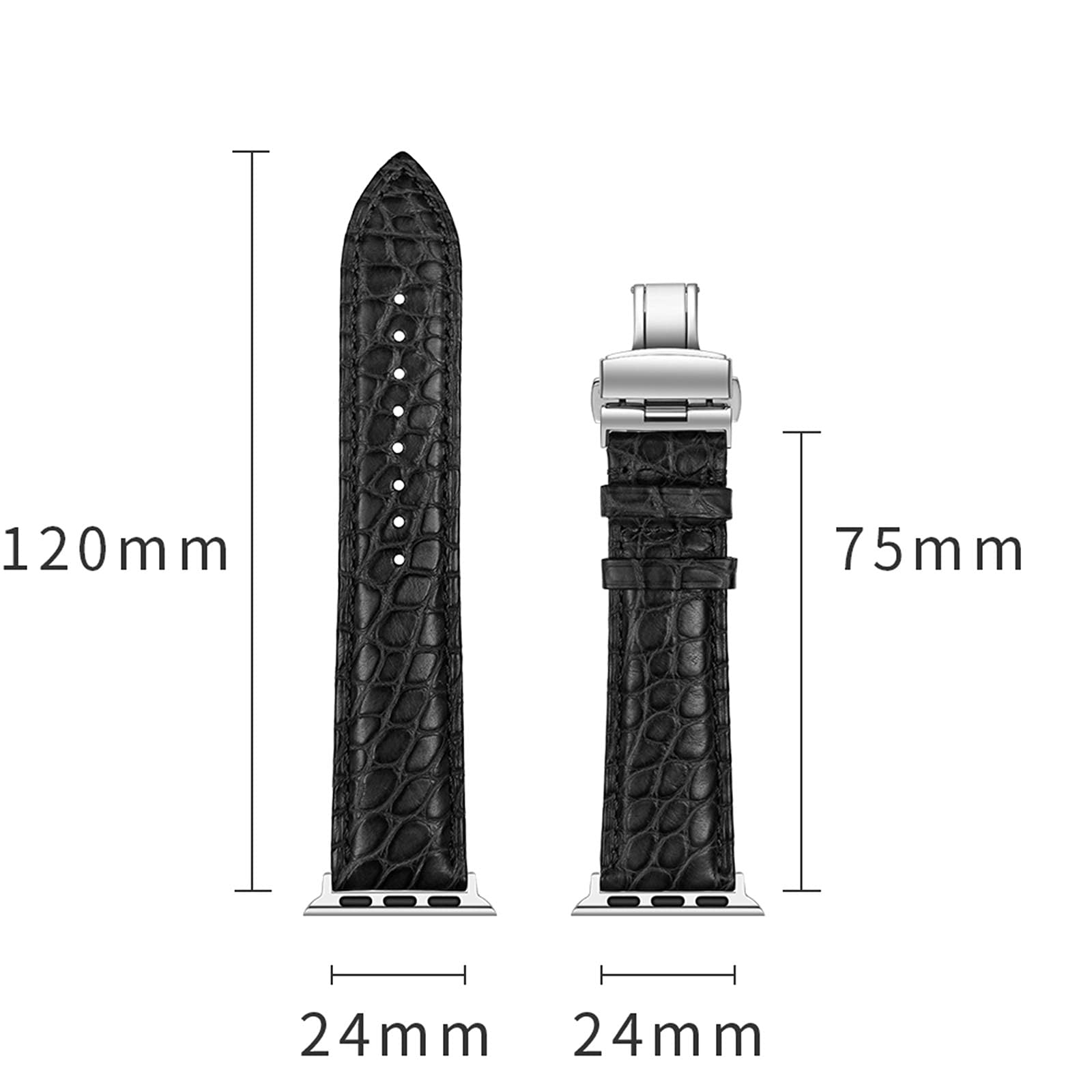 Genuine Crocodile Pattern Leather Band for Apple Watch 38mm 40mm 42mm 44mm - Compatible with Series 6/5/4/3/2/1 & SE - Stylish Replacement Strap for Men & Women - Perfect for Work, Gym & Casual Wear