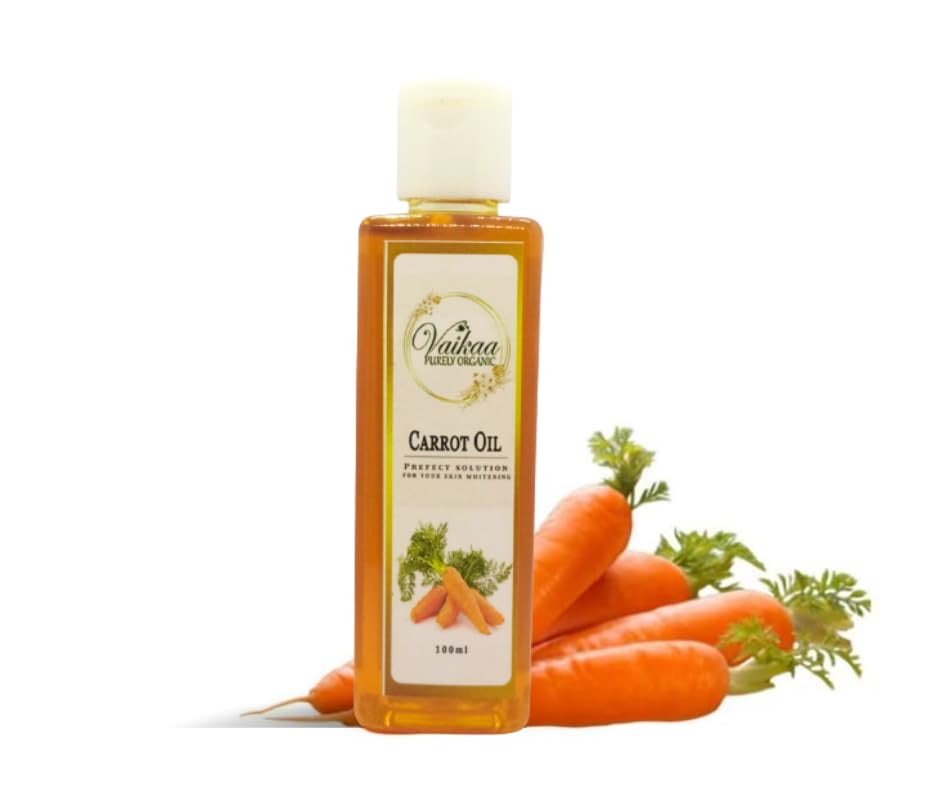 Vaikaa 100% Organic Carrot Seed Oil for Skin Whitening & Anti-Aging | Reduces Wrinkles & Brightens Skin | Natural Body Oil for All Skin Types | 100ml | Perfect for Daily Skincare Routine & Nighttime Moisturizing