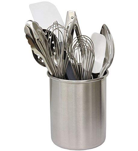 Stainless Steel Utensil Holder & Flatware Cylinder - Brushed Finish, Medium Size for Kitchen & Dining Organization | TableCraft HU2 & Winco FC-SS